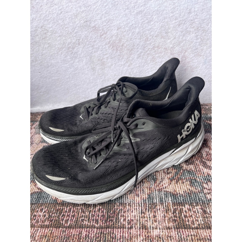 Hoka Clifton 8 Mens Running Shoes Black White 1119393 BWHT Size 12 D